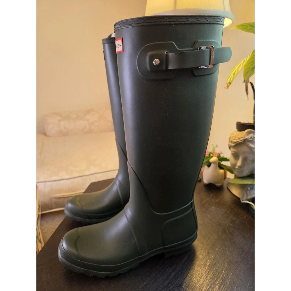 Hunter Orig Wms Tall Rain Boots Olive Green Matte Rubber WP Wellies 11 NEW! $190